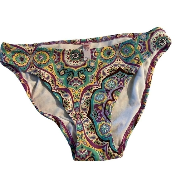 Victoria Secret Swim Bikini Bottom m Classic Hipster Purple Aqua Paisley EUC - Picture 1 of 7